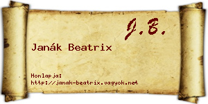 Janák Beatrix névjegykártya